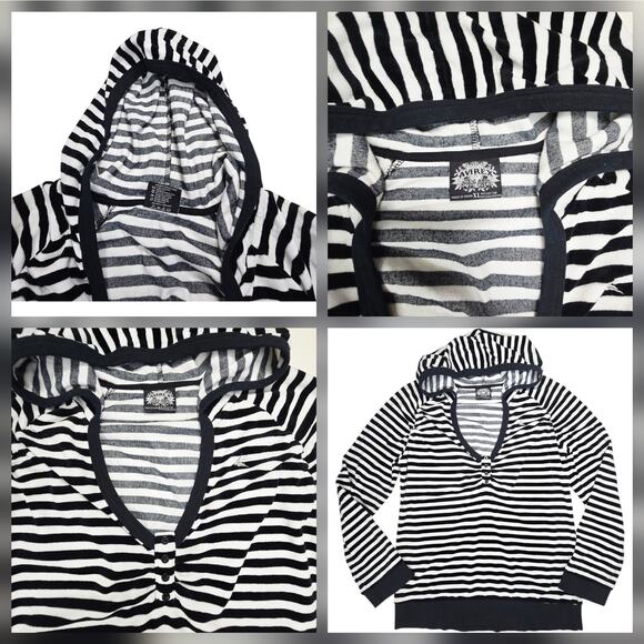 Avirex Womens XL Black White Striped Hooded Sweater Shirt Oversized Comfy Soft - Picture 3 of 8